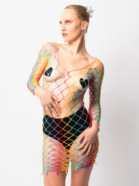 Rainbow Fishnet Dress