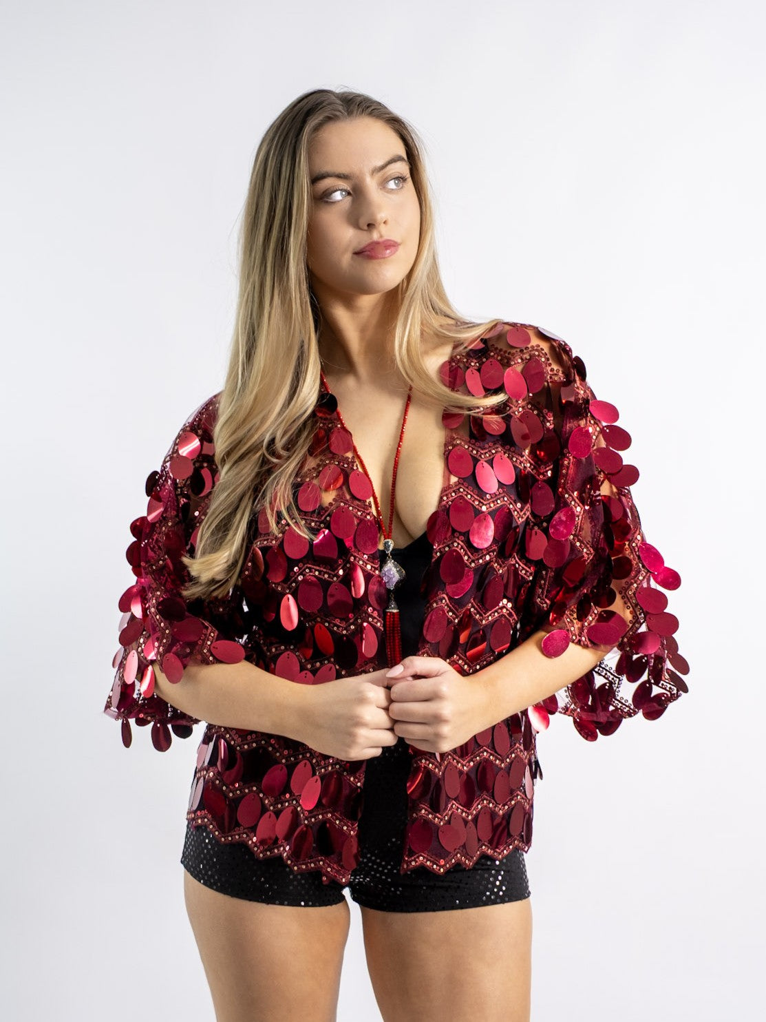 Wine Sequin Kimono