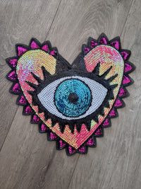 Pink Heart Evil Eye Patch