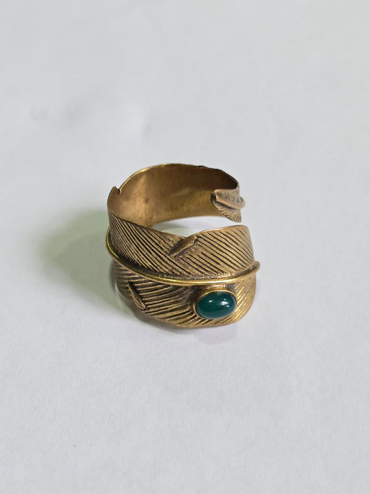 Green Brass Feather Ring