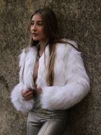 White Crop Fur Jacket