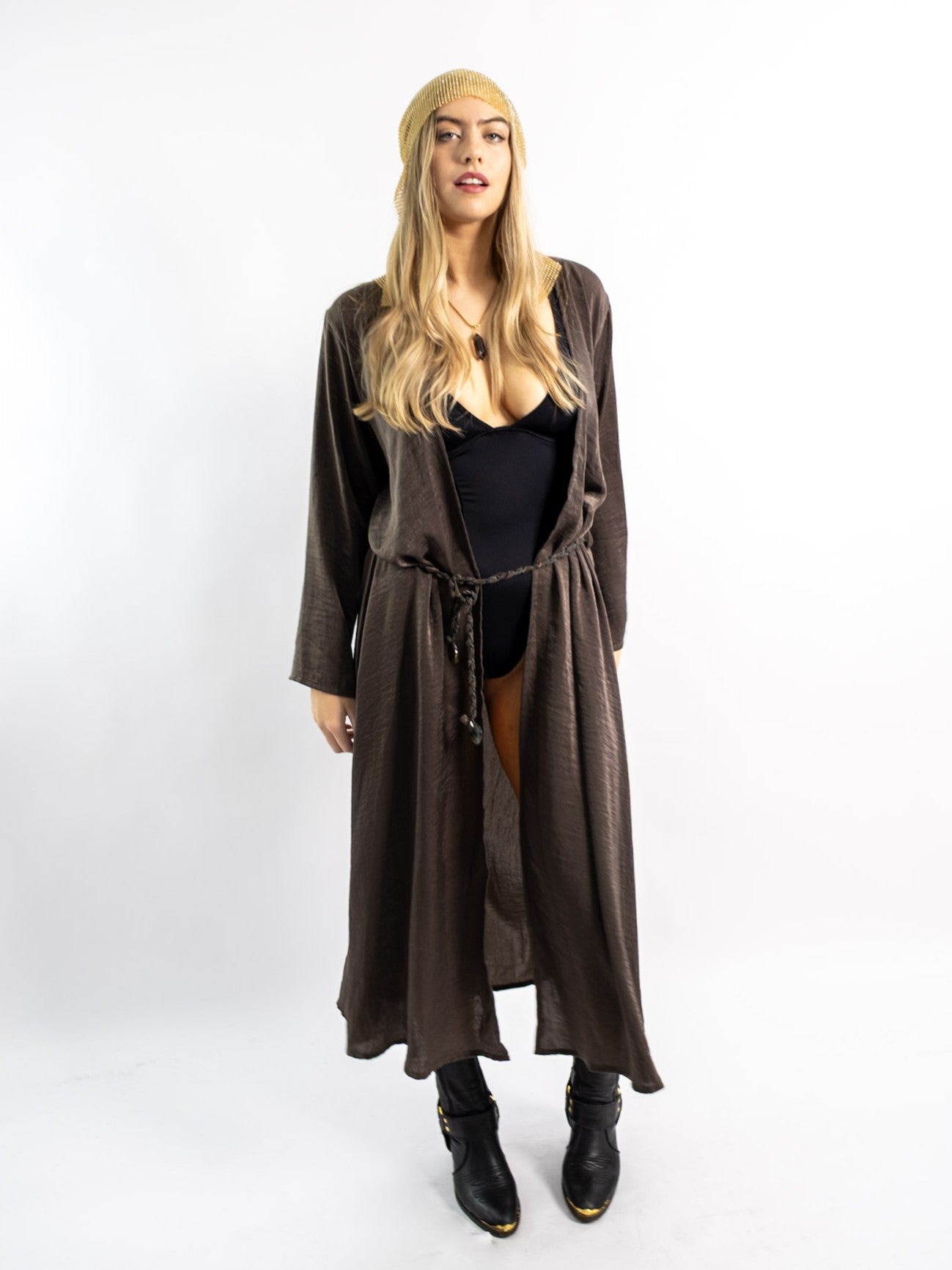 I'm Fine Satin Ash Kimono