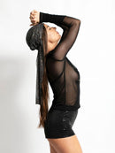 Black Mesh Long Sleeve Top
