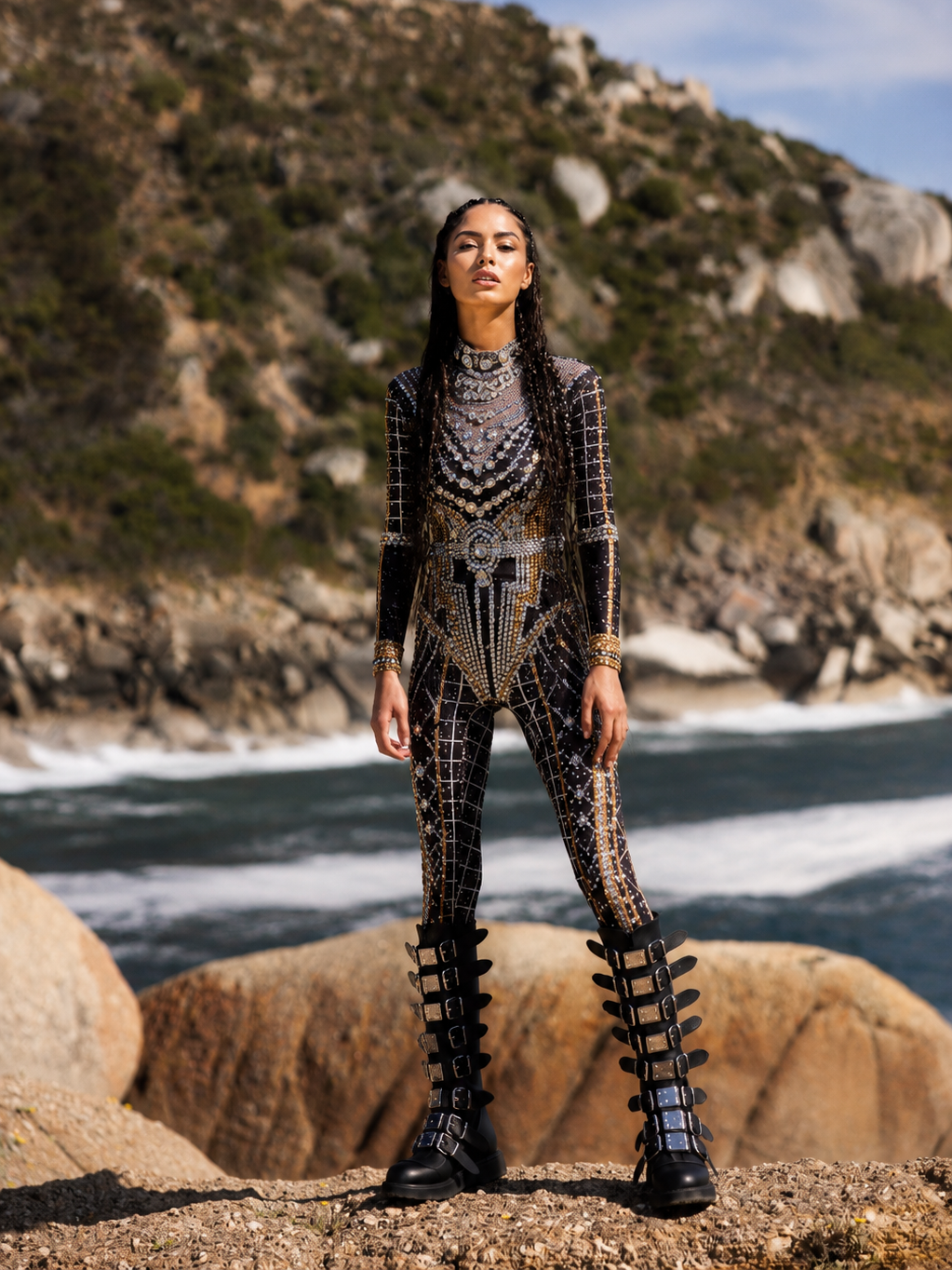 Military Rhinestone Jumpsuit