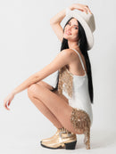 Gold White Shimmy Bodysuit