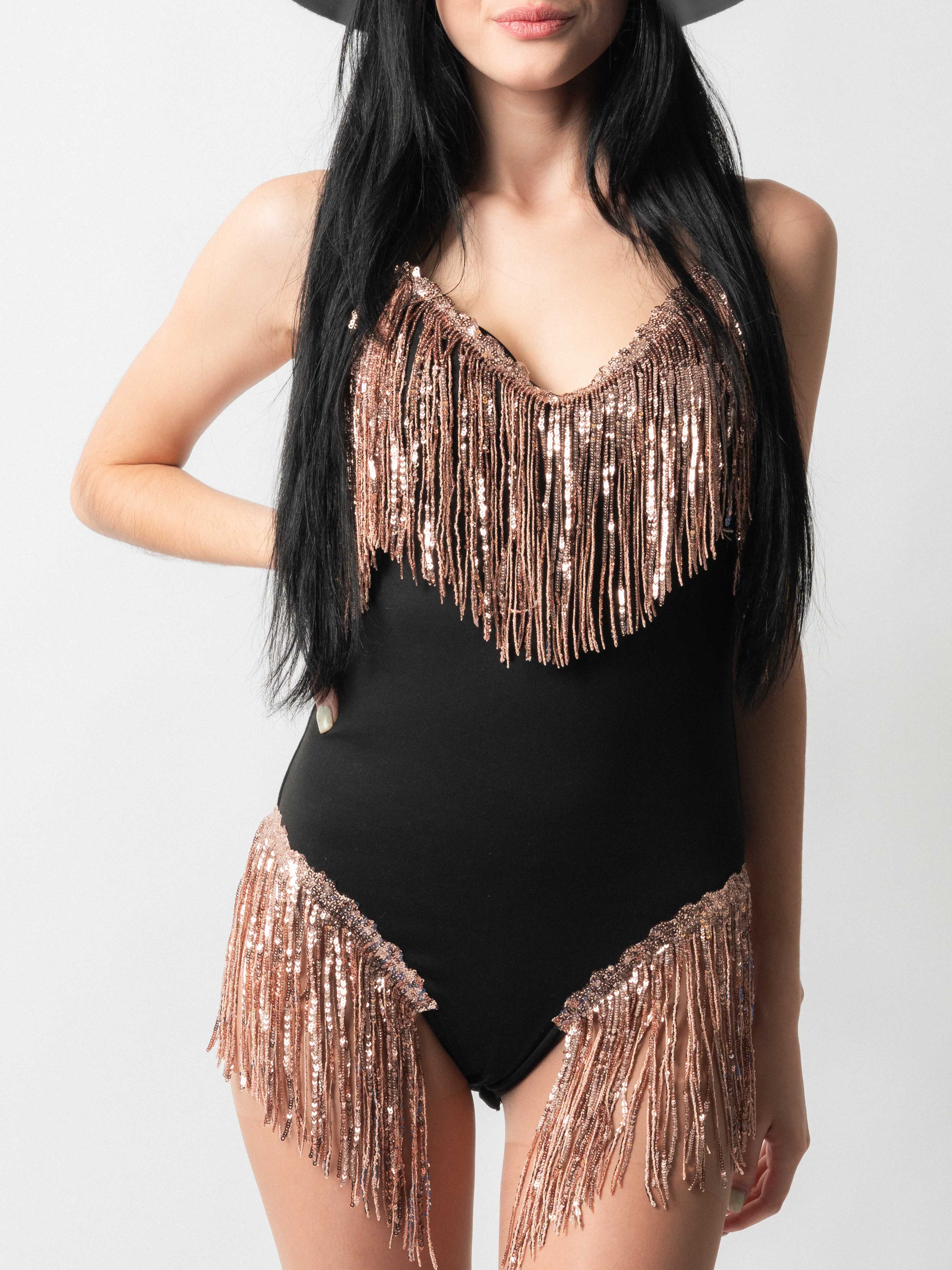 Bronze Black Shimmy Bodysuit