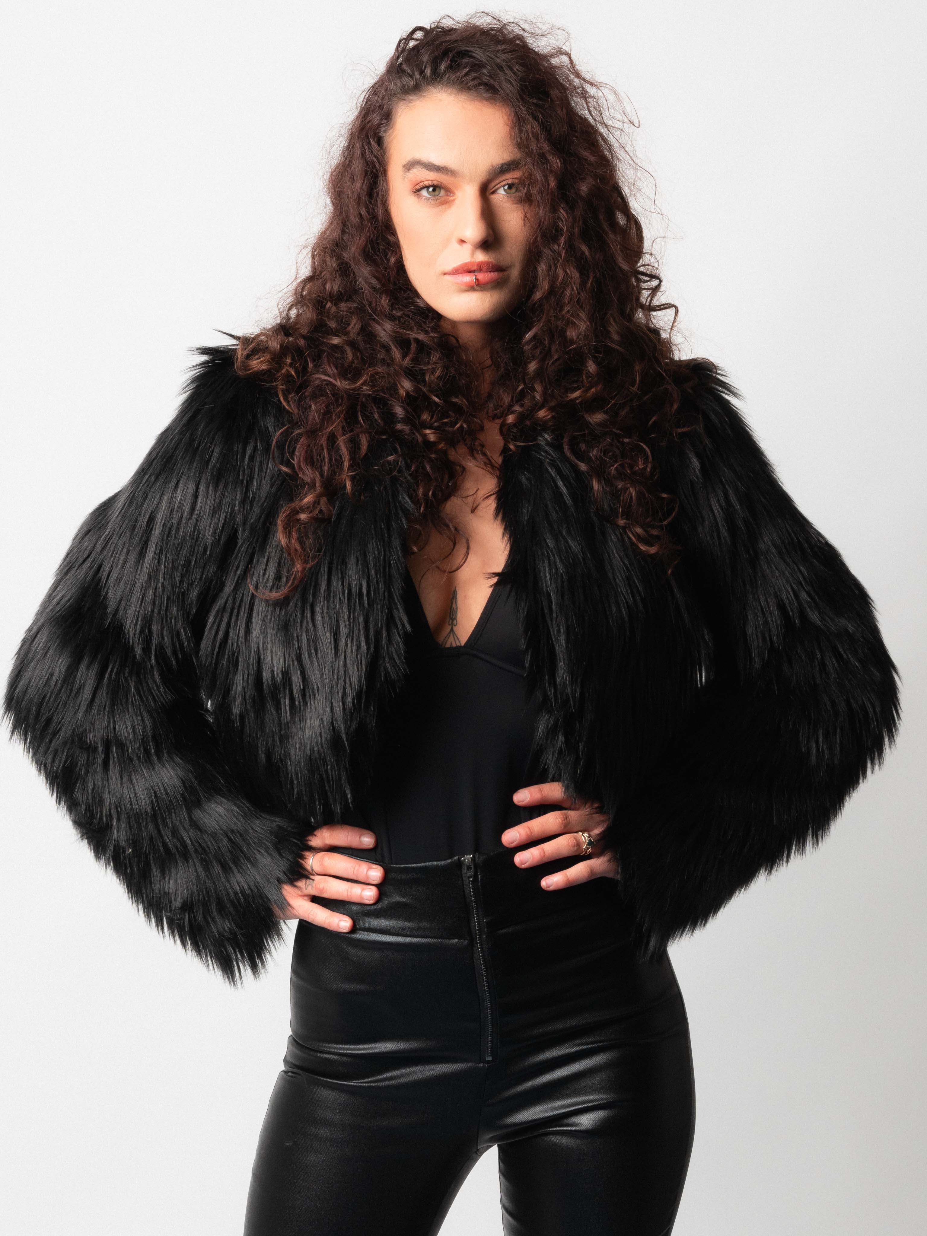 Black Crop Fur Jacket