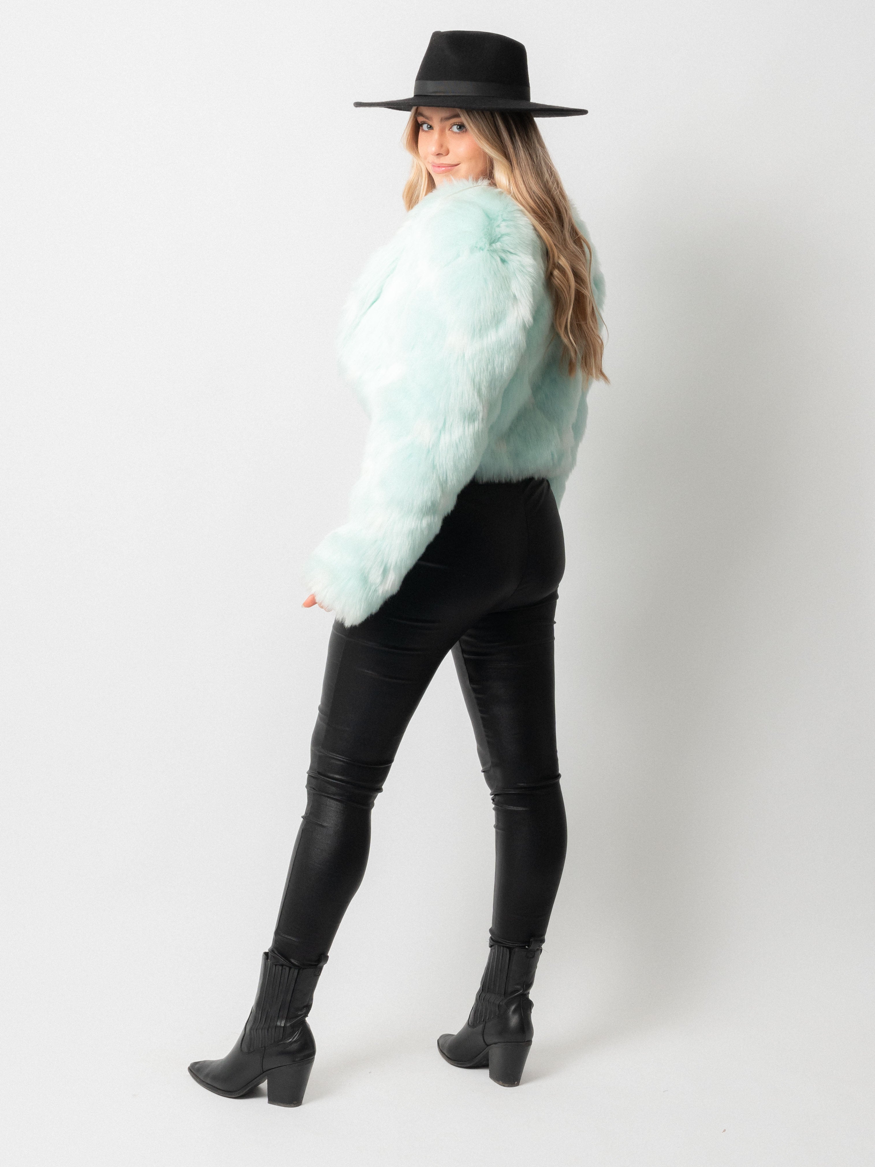 Mint Crop Fur Jacket