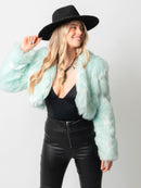 Mint Crop Fur Jacket