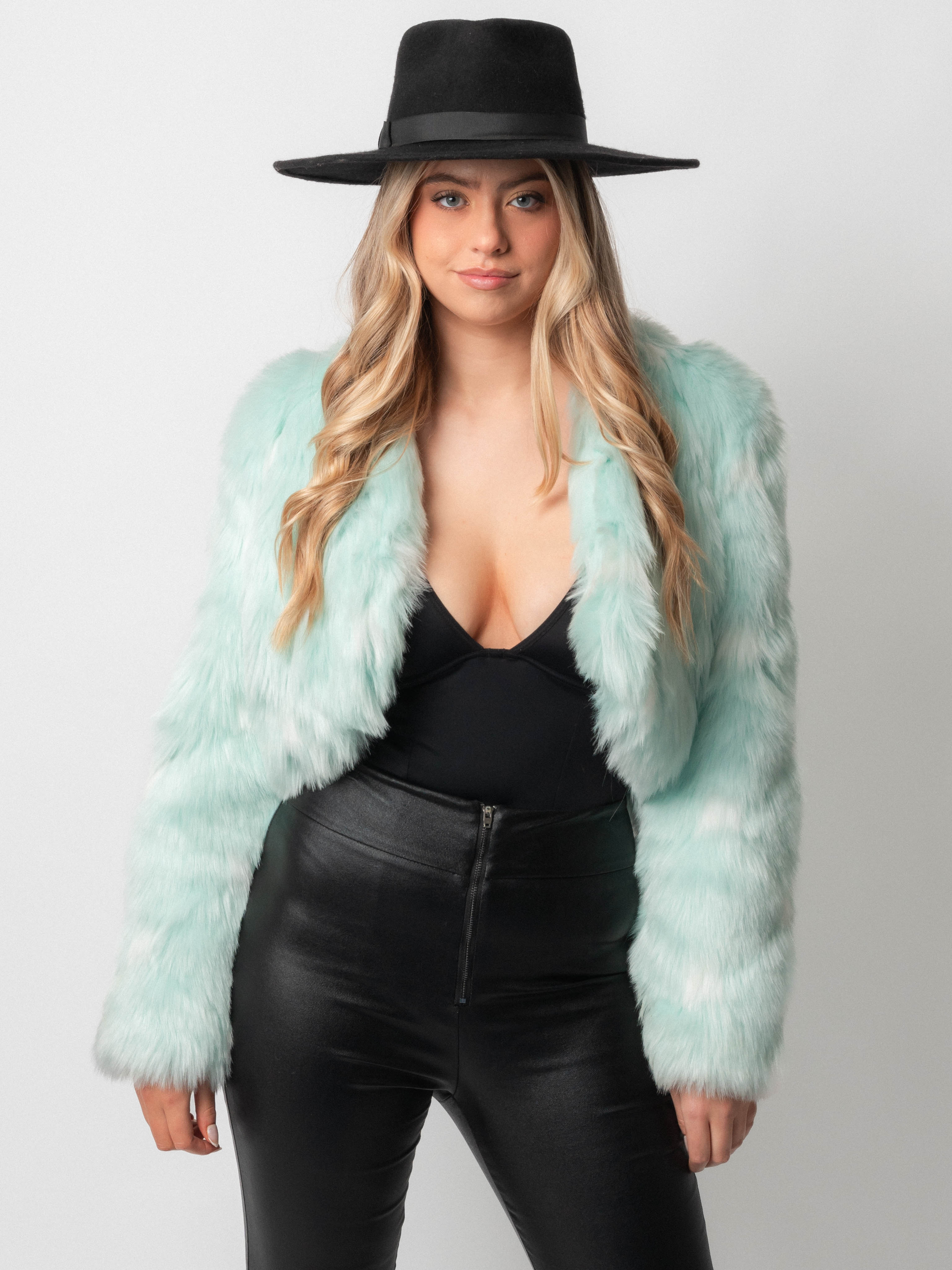 Mint Crop Fur Jacket