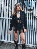 Black Fringe Denim Jacket
