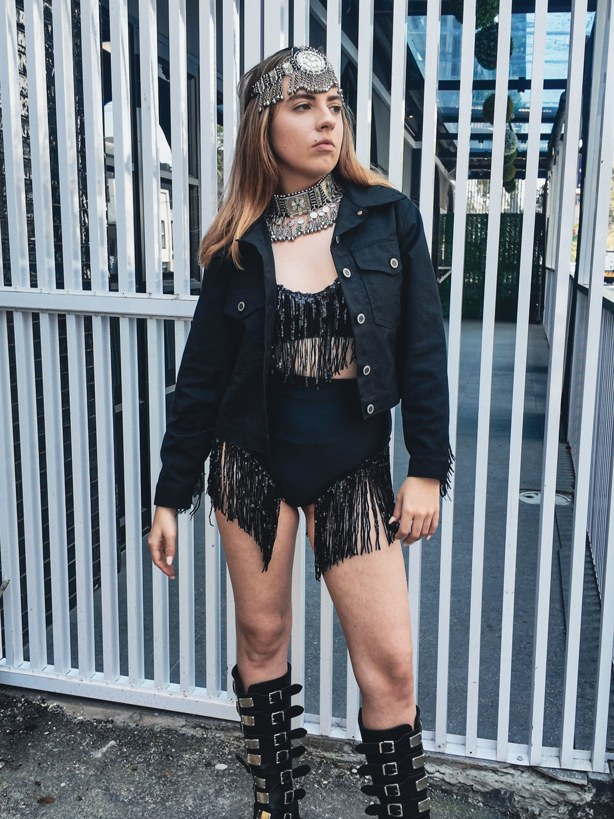 Black Fringe Denim Jacket