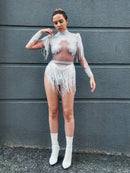 White Pearl Tassel Bodysuit