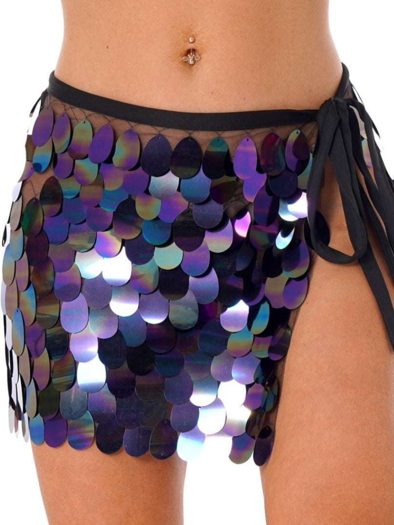 Oil Sequin Wrap Skirt