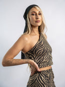 Bronze Tiger Off-the-Shoulder Midi Crop Top