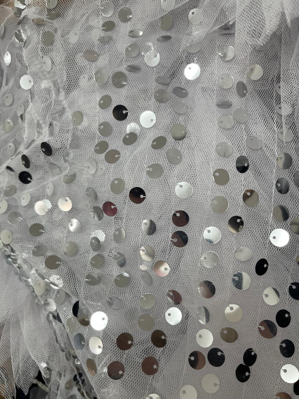 White Sequin Frill Jacket