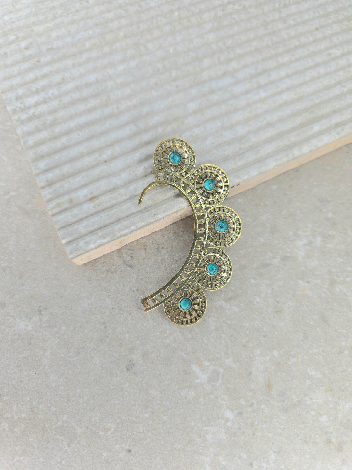 Turquoise Circular Gold Ear Cuff