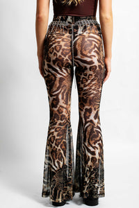 Leopard Mesh Bell Bottoms