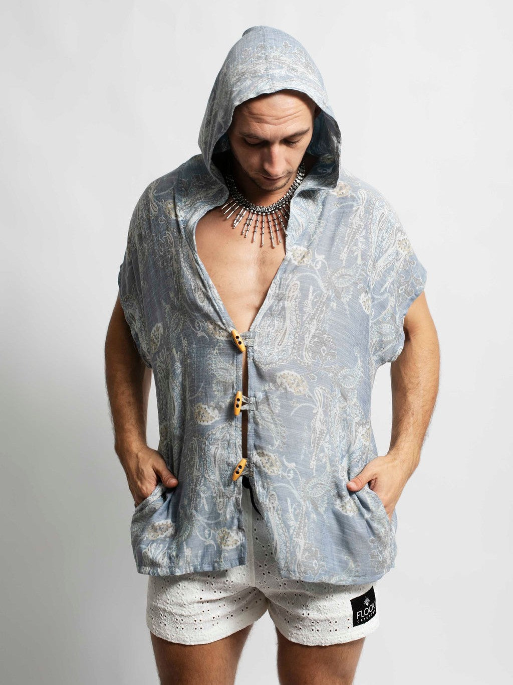 Faded Blue Paisley Pangea Hooded Shirt