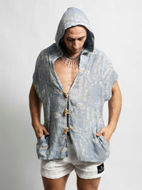 Faded Blue Paisley Pangea Hooded Shirt