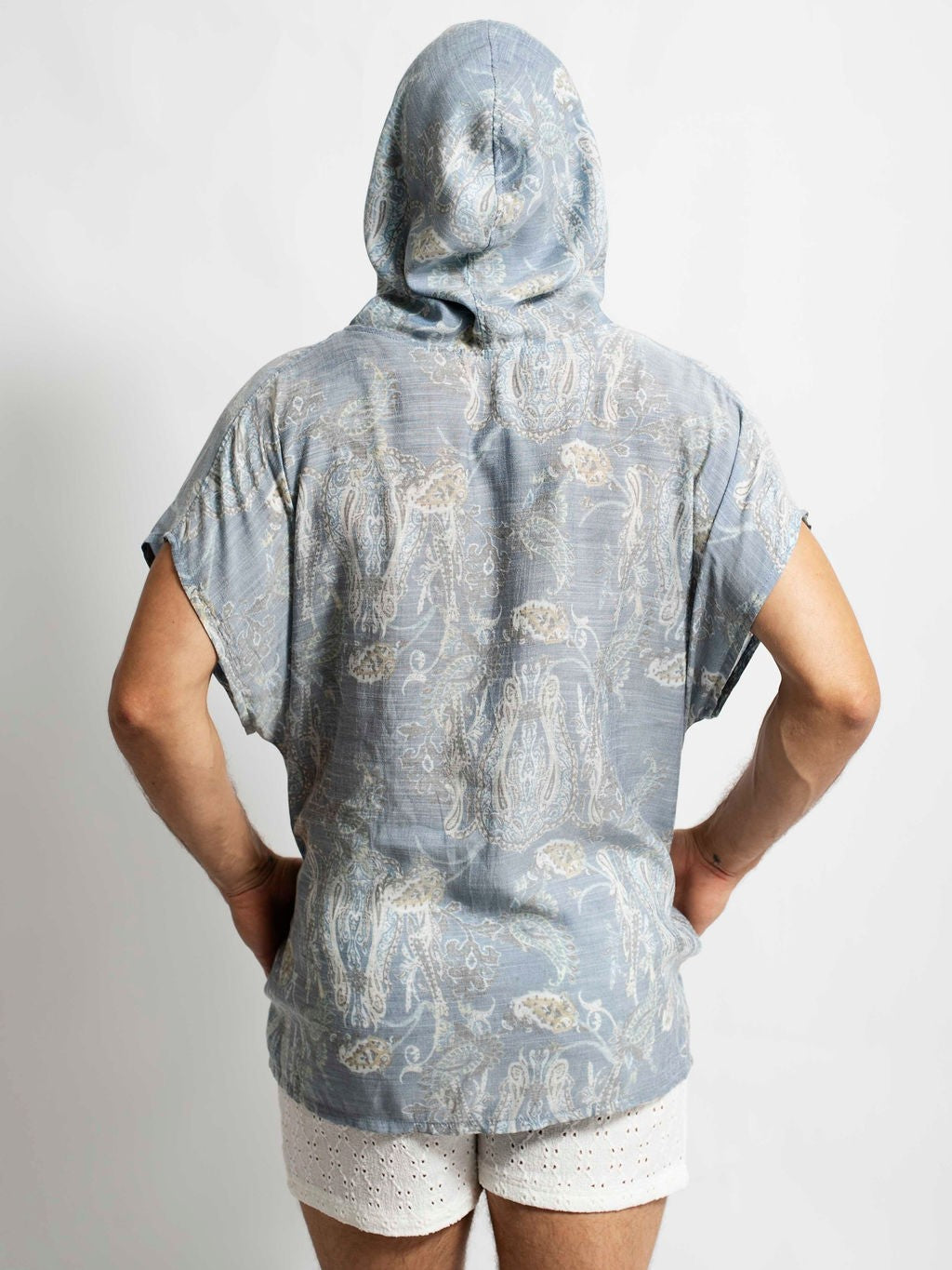 Faded Blue Paisley Pangea Hooded Shirt