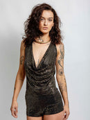 Bronze Cowl Neck Tie Top