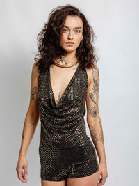 Bronze Cowl Neck Tie Top