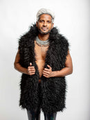 Black shaggy sleeveless fur jacket